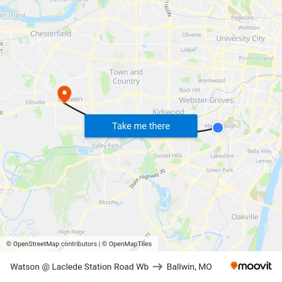 Watson @ Laclede Station Road Wb to Ballwin, MO map