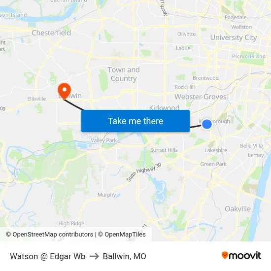 Watson @ Edgar Wb to Ballwin, MO map