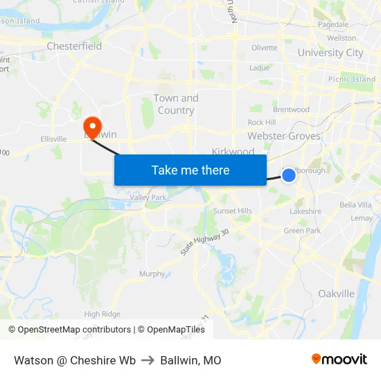 Watson @ Cheshire Wb to Ballwin, MO map