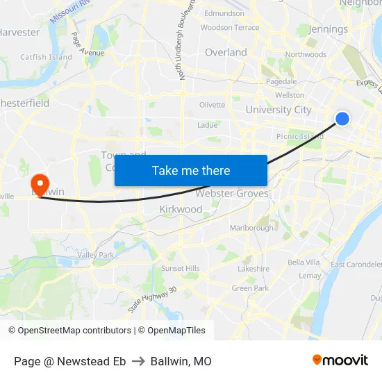 Page @ Newstead Eb to Ballwin, MO map