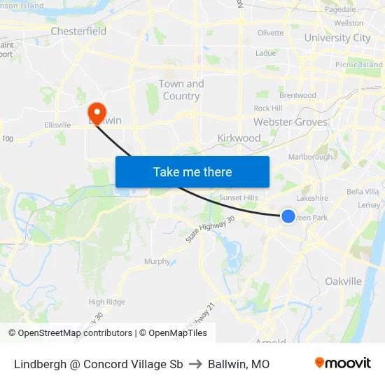 Lindbergh @ Concord Village Sb to Ballwin, MO map