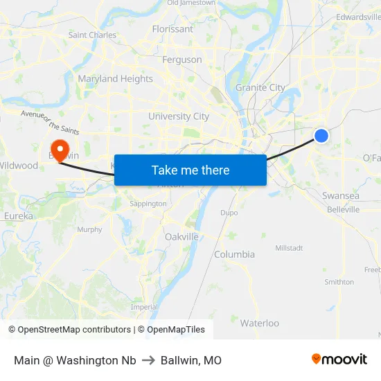 Main @ Washington Nb to Ballwin, MO map