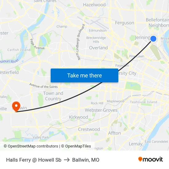 Halls Ferry @ Howell Sb to Ballwin, MO map