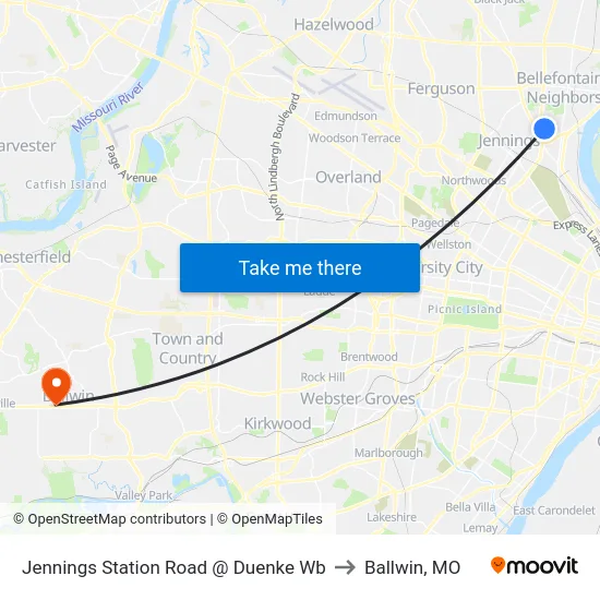 Jennings Station Road @ Duenke Wb to Ballwin, MO map