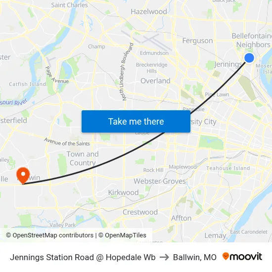 Jennings Station Road @ Hopedale Wb to Ballwin, MO map