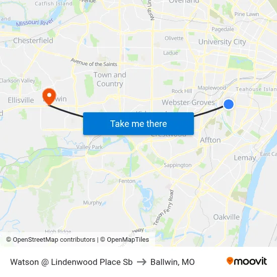 Watson @ Lindenwood Place Sb to Ballwin, MO map
