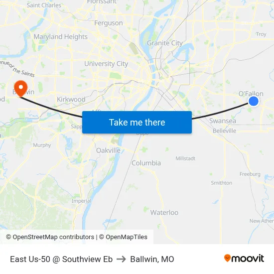 East Us-50 @ Southview Eb to Ballwin, MO map