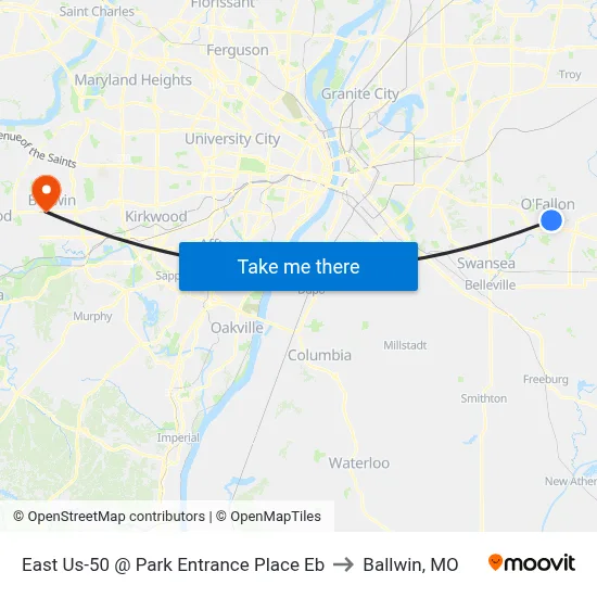 East Us-50 @ Park Entrance Place Eb to Ballwin, MO map
