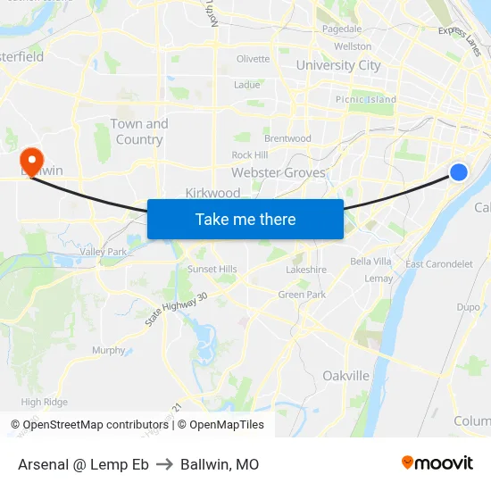 Arsenal @ Lemp Eb to Ballwin, MO map