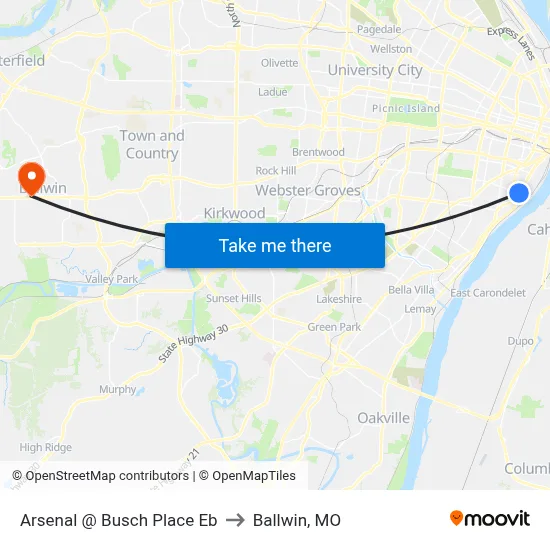 Arsenal @ Busch Place Eb to Ballwin, MO map