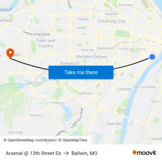 Arsenal @ 13th Street Eb to Ballwin, MO map