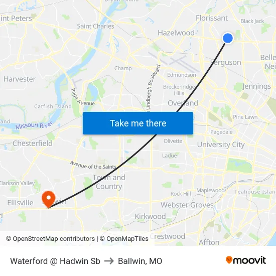 Waterford @ Hadwin Sb to Ballwin, MO map