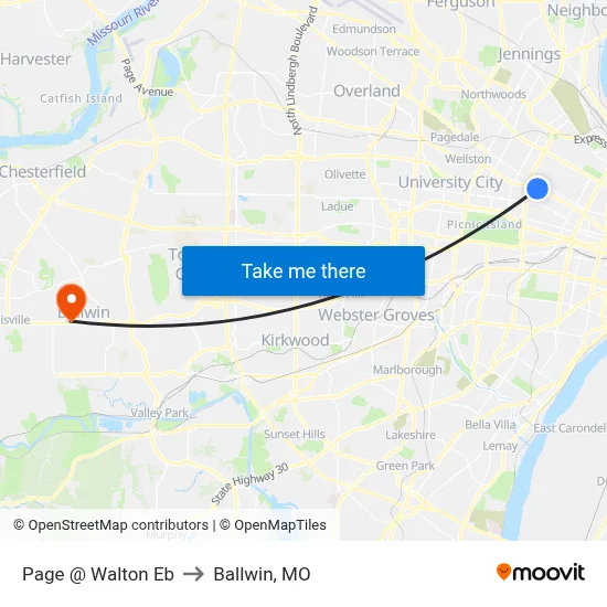 Page @ Walton Eb to Ballwin, MO map