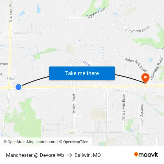 Manchester @ Devore Wb to Ballwin, MO map