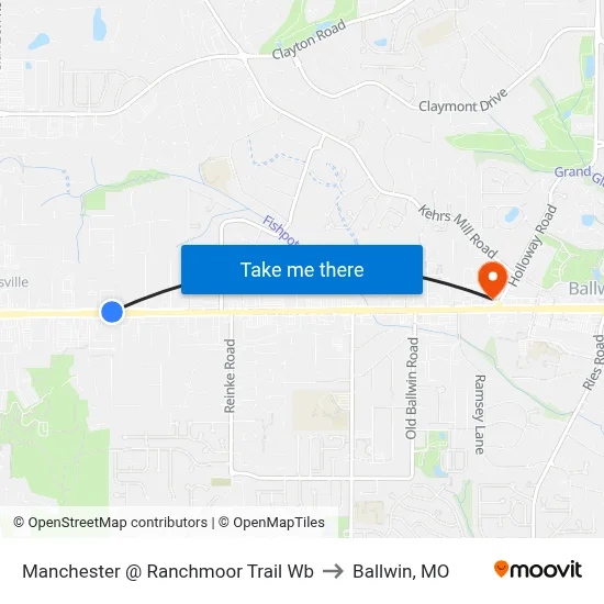 Manchester @ Ranchmoor Trail Wb to Ballwin, MO map