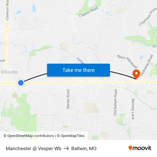 Manchester @ Vesper Wb to Ballwin, MO map