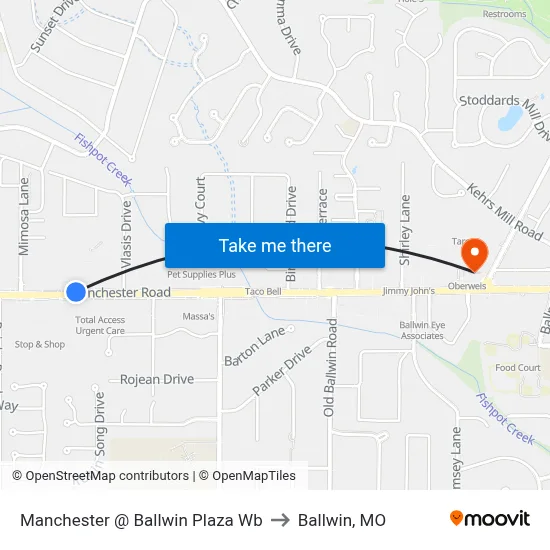Manchester @ Ballwin Plaza Wb to Ballwin, MO map