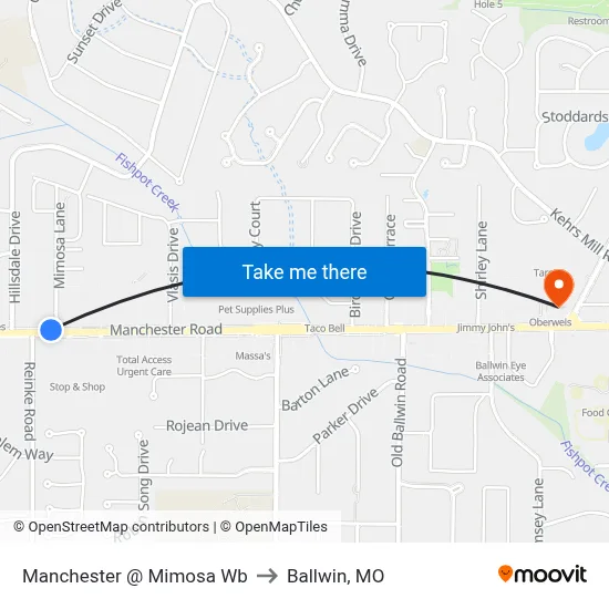 Manchester @ Mimosa Wb to Ballwin, MO map