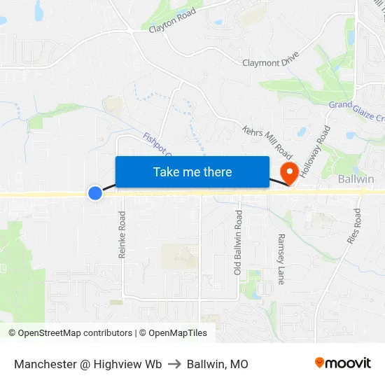 Manchester @ Highview Wb to Ballwin, MO map