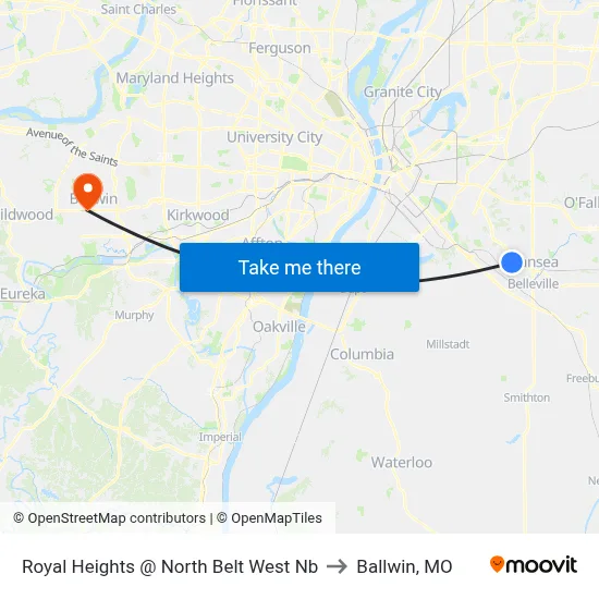 Royal Heights @ North Belt West Nb to Ballwin, MO map