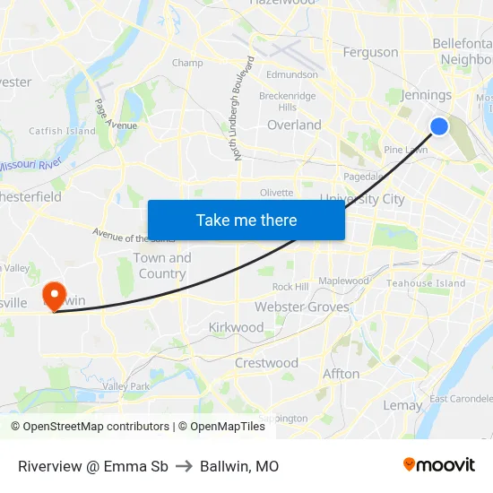 Riverview @ Emma Sb to Ballwin, MO map