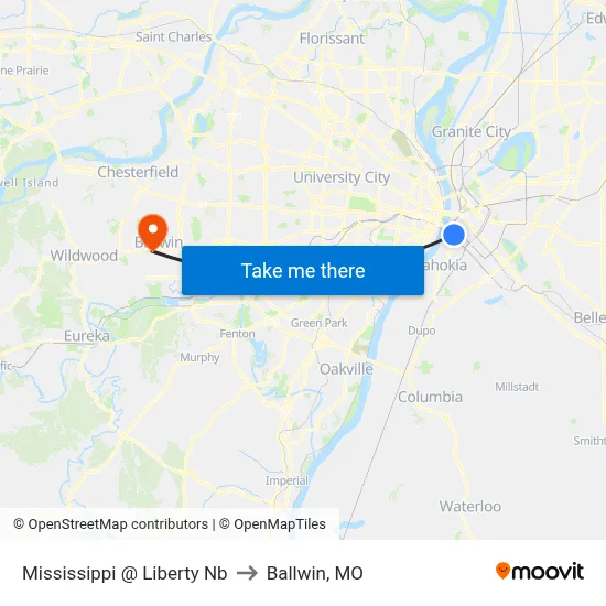 Mississippi @ Liberty Nb to Ballwin, MO map
