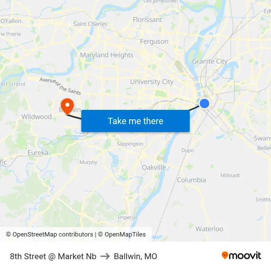 8th Street @ Market Nb to Ballwin, MO map