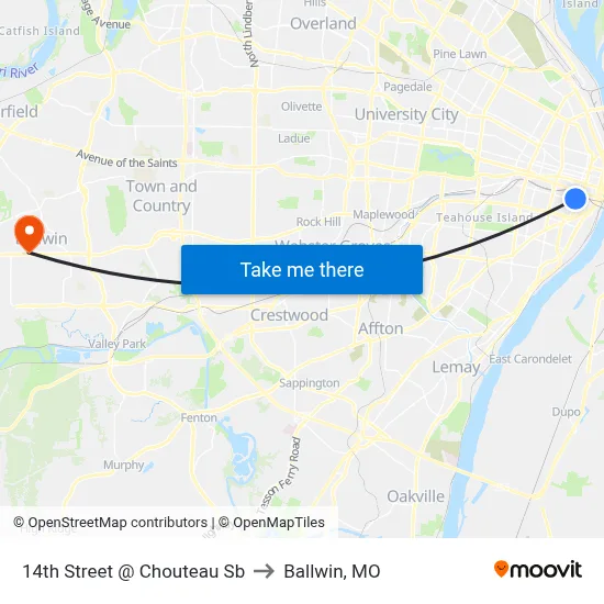 14th Street @ Chouteau Sb to Ballwin, MO map