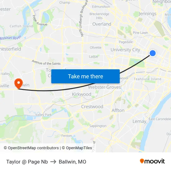 Taylor @ Page Nb to Ballwin, MO map