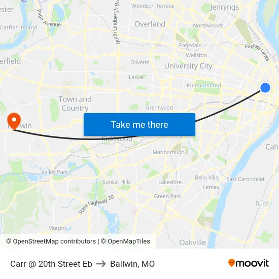 Carr @ 20th Street Eb to Ballwin, MO map
