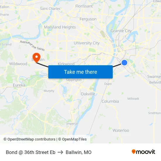 Bond @ 36th Street Eb to Ballwin, MO map
