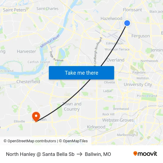 North Hanley @ Santa Bella Sb to Ballwin, MO map