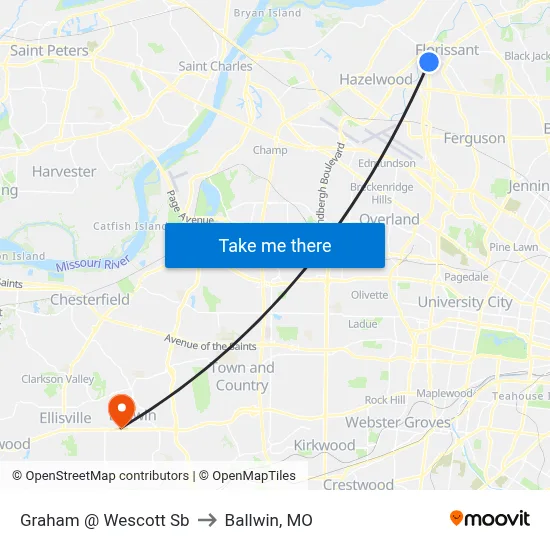 Graham @ Wescott Sb to Ballwin, MO map