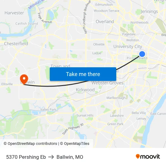 5370 Pershing Eb to Ballwin, MO map