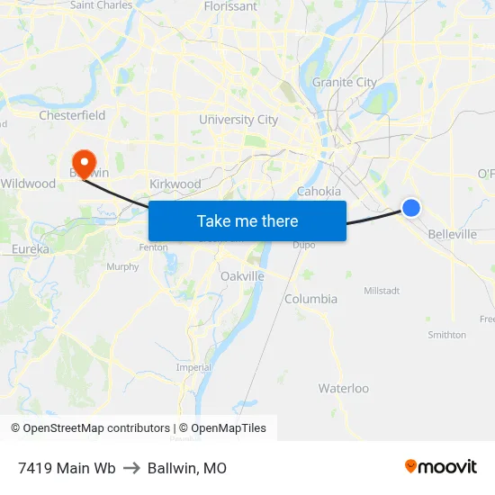 7419 Main Wb to Ballwin, MO map