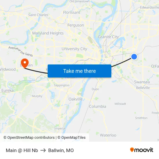 Main @ Hill Nb to Ballwin, MO map