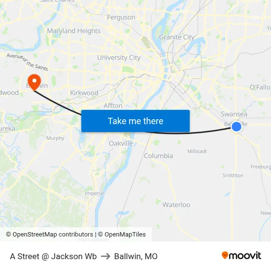 A Street @ Jackson Wb to Ballwin, MO map