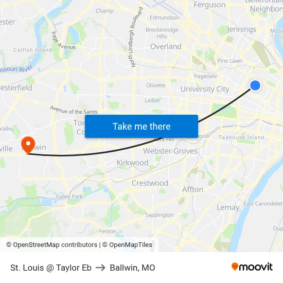St. Louis @ Taylor Eb to Ballwin, MO map