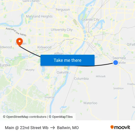 Main @ 22nd Street Wb to Ballwin, MO map