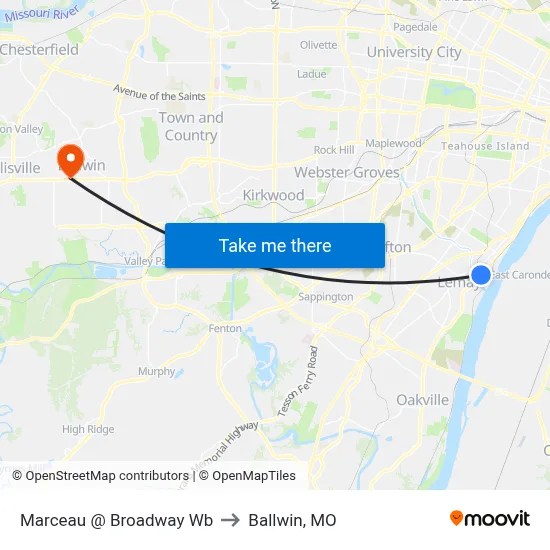Marceau @ Broadway Wb to Ballwin, MO map
