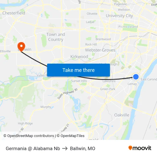 Germania @ Alabama Nb to Ballwin, MO map