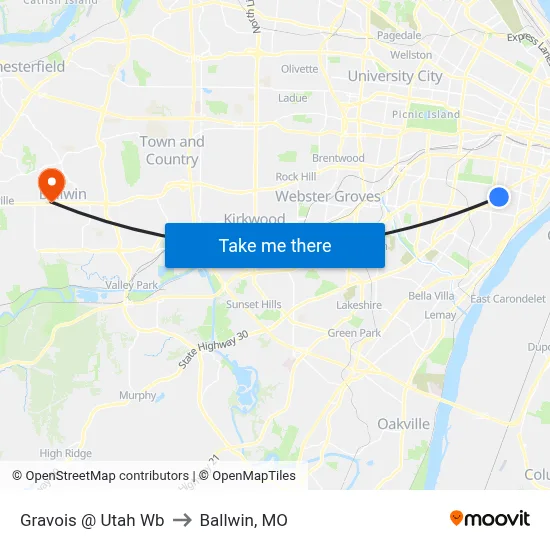 Gravois @ Utah Wb to Ballwin, MO map