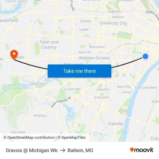 Gravois @ Michigan Wb to Ballwin, MO map