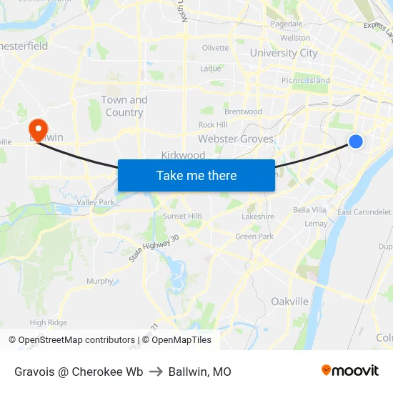 Gravois @ Cherokee Wb to Ballwin, MO map