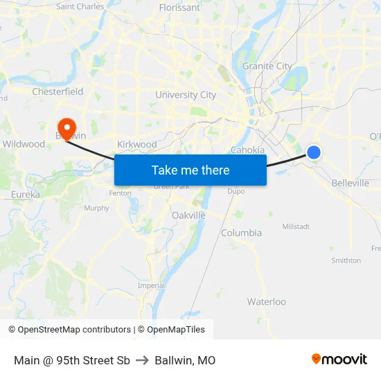 Main @ 95th Street Sb to Ballwin, MO map