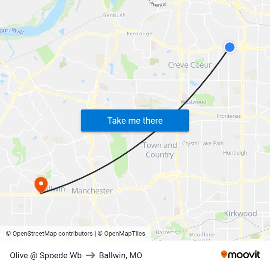 Olive @ Spoede Wb to Ballwin, MO map