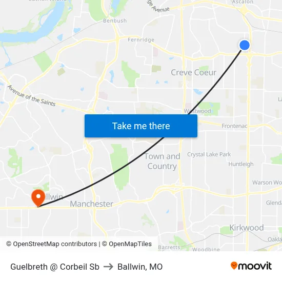 Guelbreth @ Corbeil Sb to Ballwin, MO map