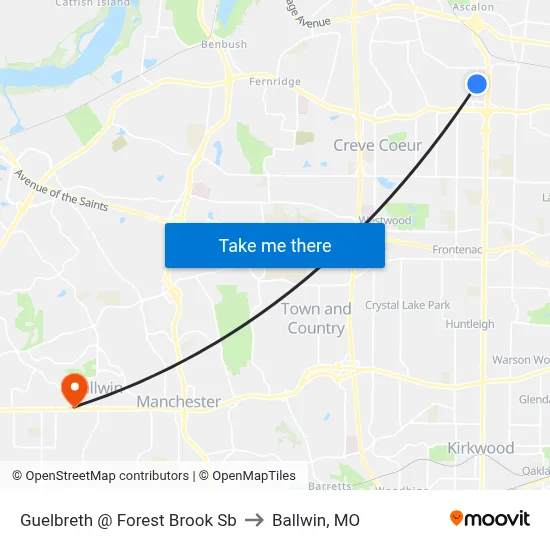 Guelbreth @ Forest Brook Sb to Ballwin, MO map