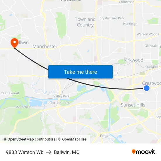 9833 Watson Wb to Ballwin, MO map