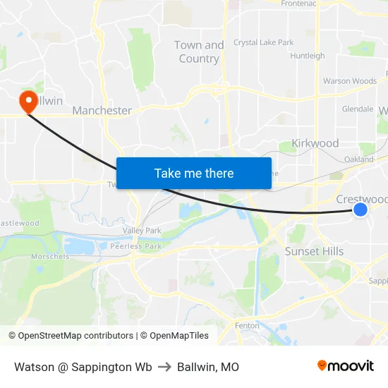 Watson @ Sappington Wb to Ballwin, MO map